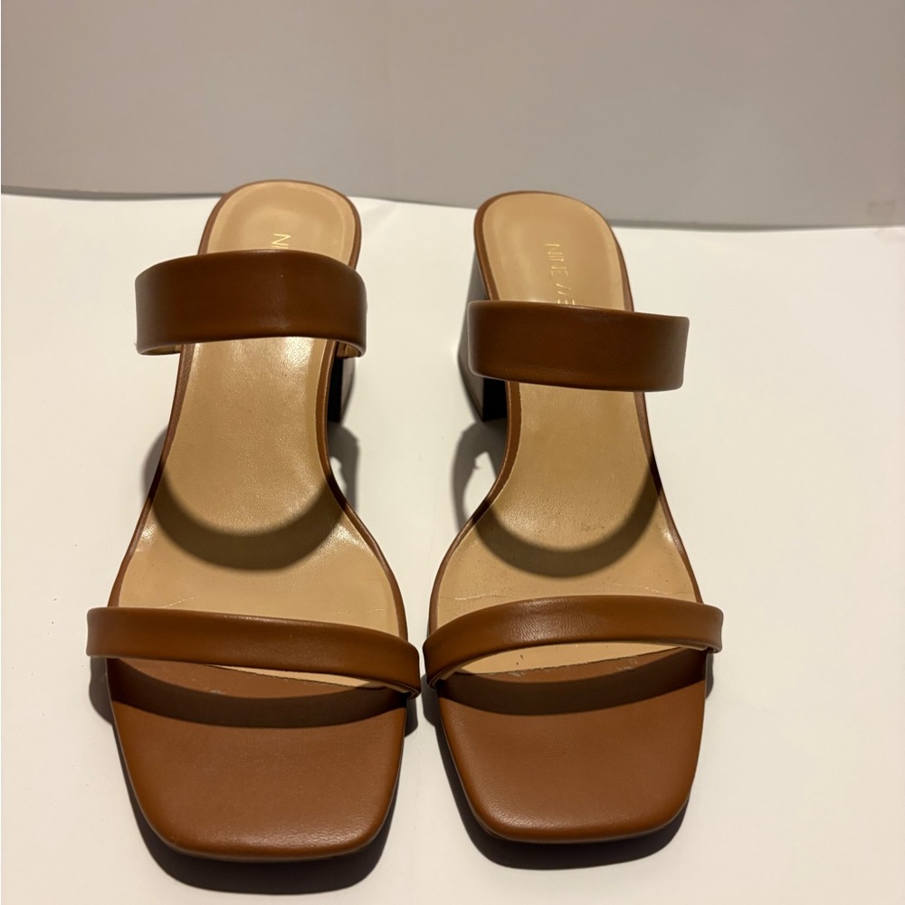 Nine West Brown Two-Strap Block Heel Mules